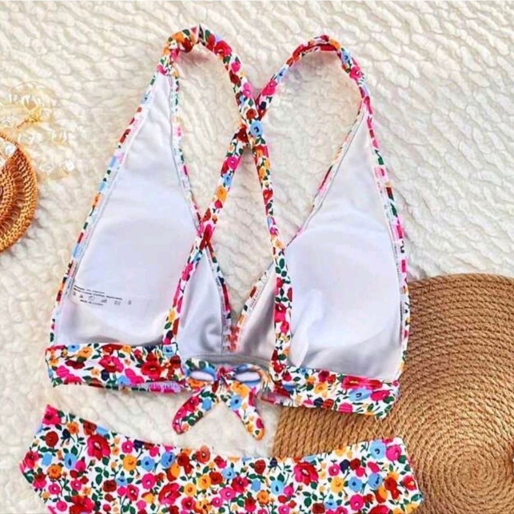 Womens Casual Beach & Swim Floral Ditsy Flower Halter Tie Back High Waist Bikini - Picture 5 of 7